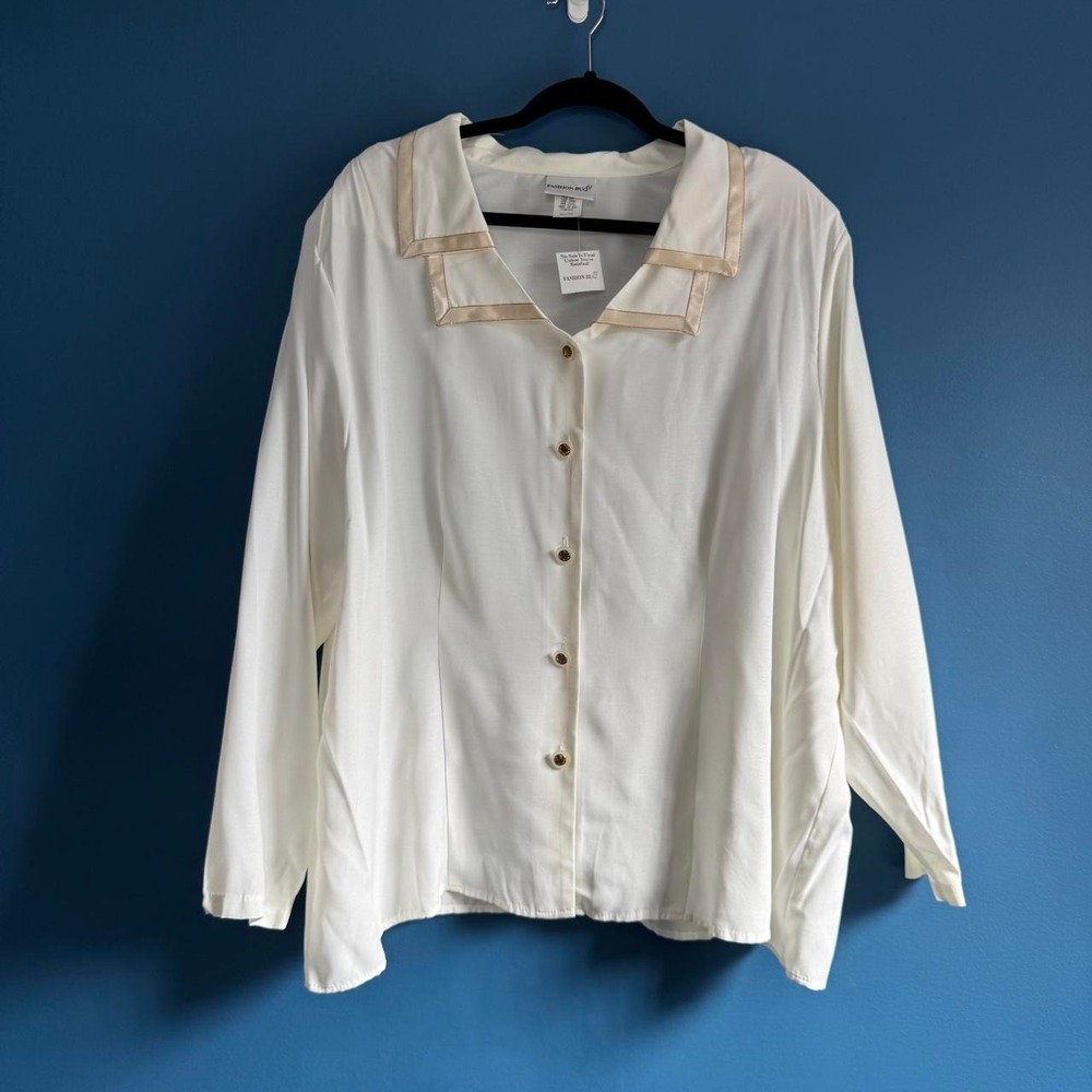 Vintage 90s Fashion Bug Blouse Women's Plus Size 26/28 White Cream Deadstock